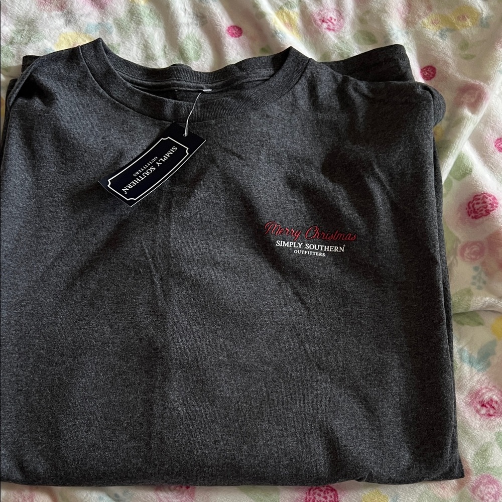 Simply Southern Black Tee with Festive Dog and Lights - Picture 2 of 6
